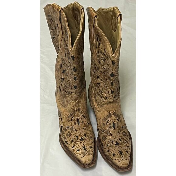 Corral Vintage Boot Women’s 6M Style A1970 Saddle Brushed Laser Brown Tan - Picture 3 of 16